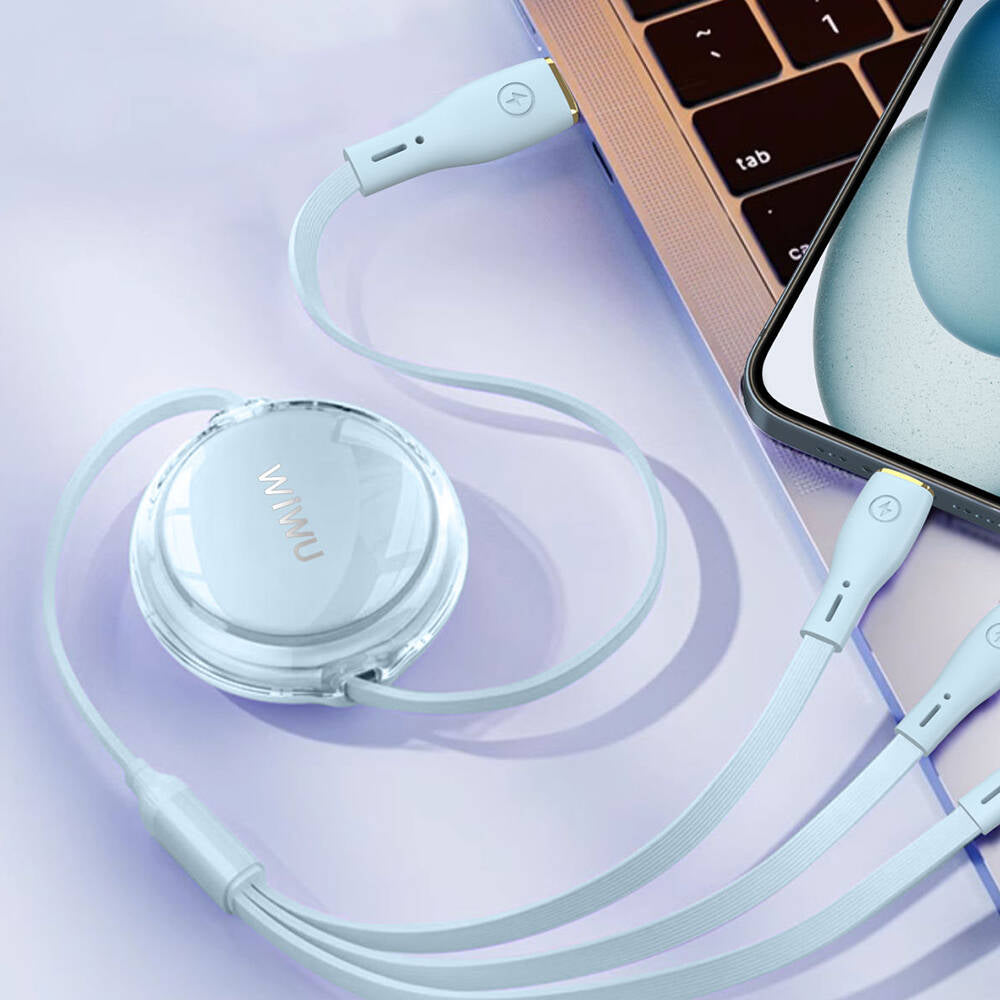 Wiwu Wi-C023 Vigor Serisi 3in1 Type-C Lightning Micro USB Makaralı Data ve Şarj Kablosu 100W 1.5M Wiwu Wi-C023 Vigor Serisi 3in1 Type-C Lightning Micro USB Makaralı Data ve Şarj Kablosu 100W 1.5M